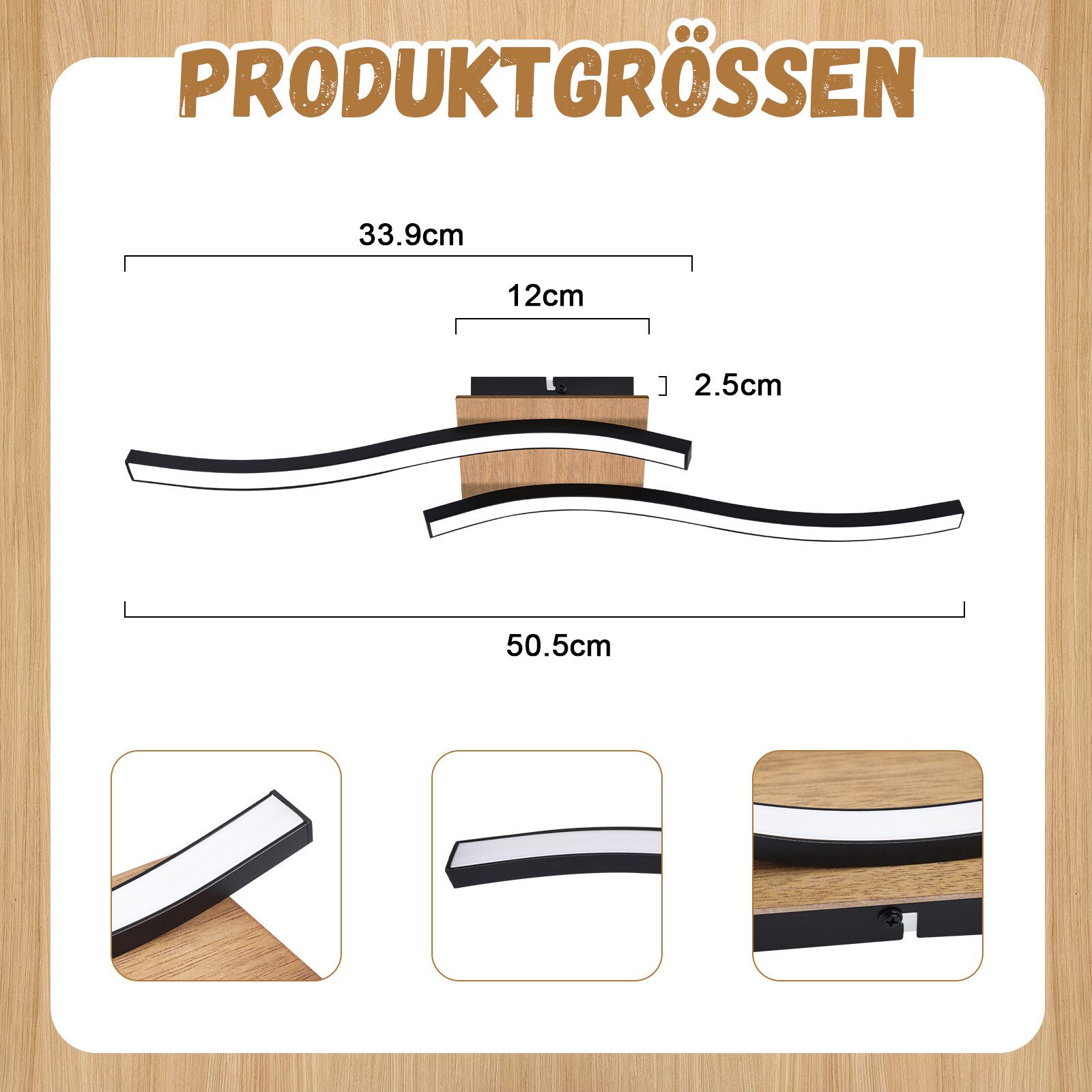 ZMH LED Deckenleuchte Wohnzimmer Holz Schwarz Wellenförmig Modern Deckenlam günstig online kaufen