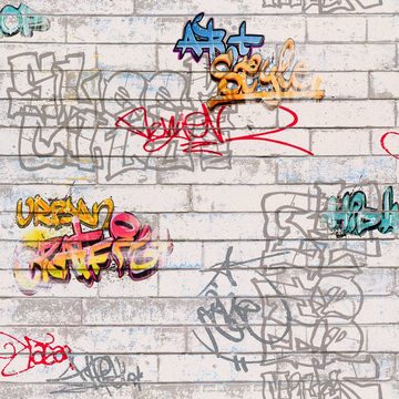 Tadessi Vliestapete Tapete Graffiti M1-No.881, Papiertapete, Bunt, Weiß, Ausgefallene