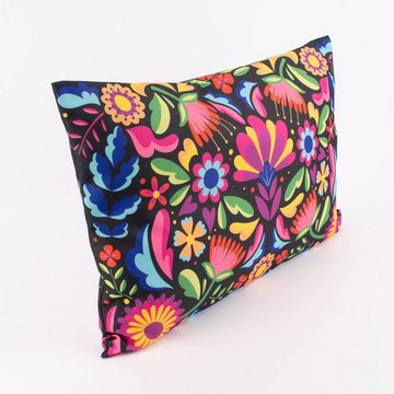 SCHÖNER LEBEN. Dekokissen Outdoor Kissen Fiesta Blumen Retro schwarz bunt 40x60cm