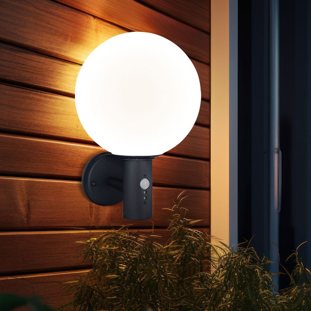 Globo Außen-Wandleuchte, Leuchtmittel inklusive, Warmweiß, Wandlampe Außenleuchte LED Kugellampe Anthrazit Bewegungssensor IP44