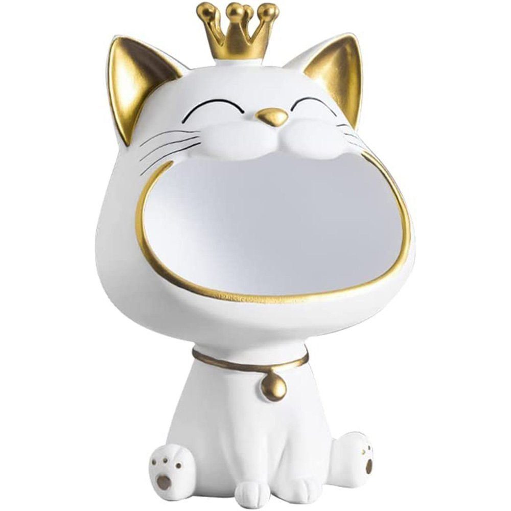 AUKUU Dekoschale Dekoschale Lachende Katze Figuren Statue, Schlüssel, Aufbewahrungsbox,Cat Skulptur Weiß