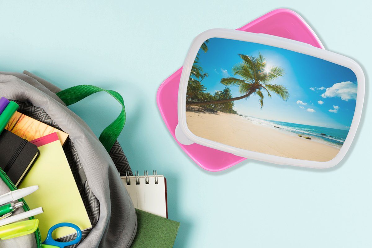 Sonne Kunststoff, Snackbox, Kunststoff Lunchbox rosa Palme, Mädchen, - Kinder, - (2-tlg), Strand für Brotdose Meer Brotbox MuchoWow Erwachsene, -