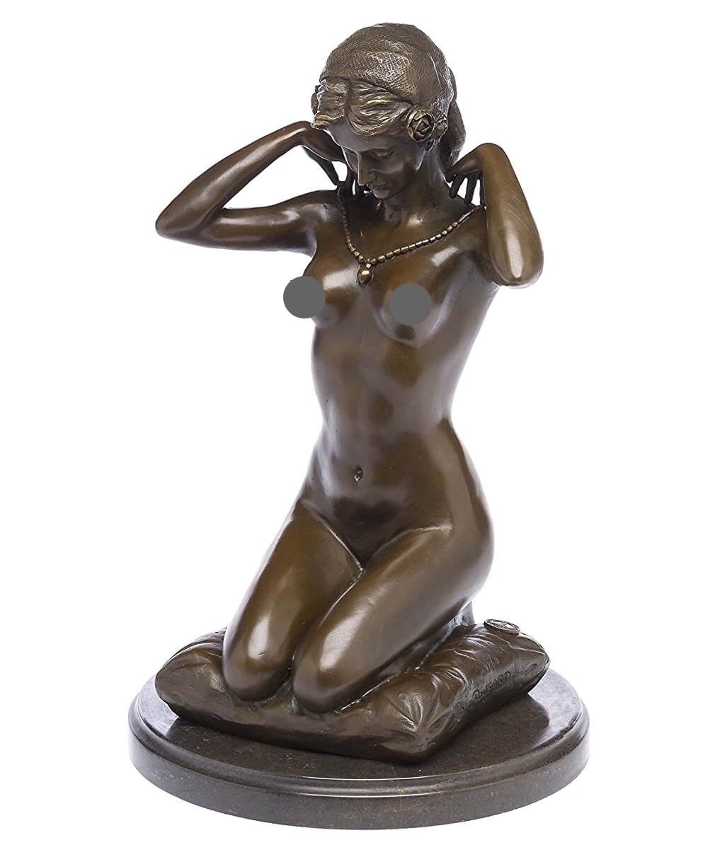 Aubaho Dekoobjekt Bronzefigur kniende Frau nach Paul Ponsard Bronze Skulptur 31cm Replik