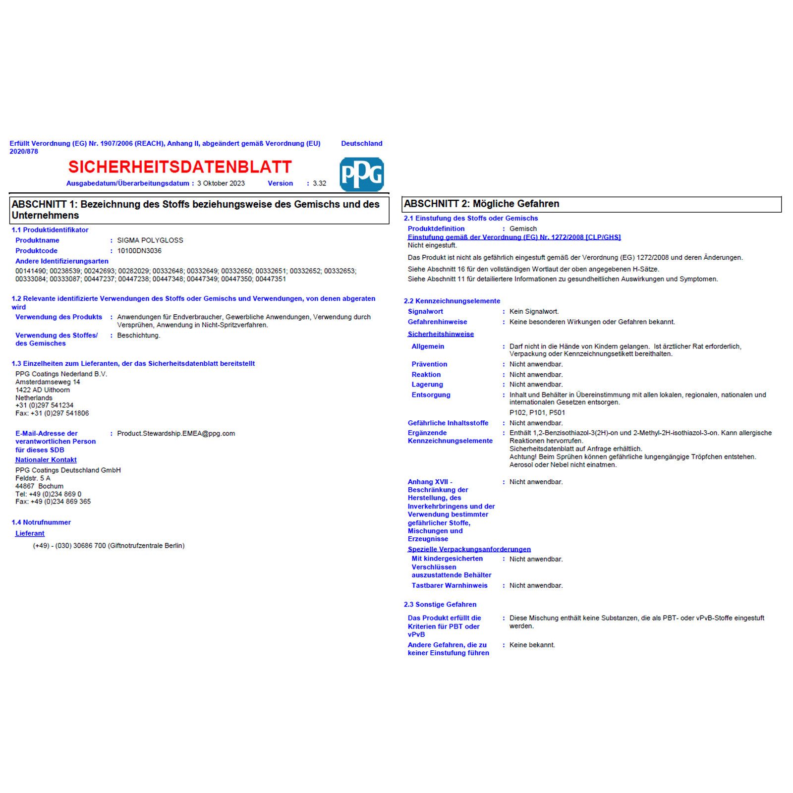 SIGMA Coatings Wandfarbe POLYGLOSS - 12.5 LTR (WEISS)