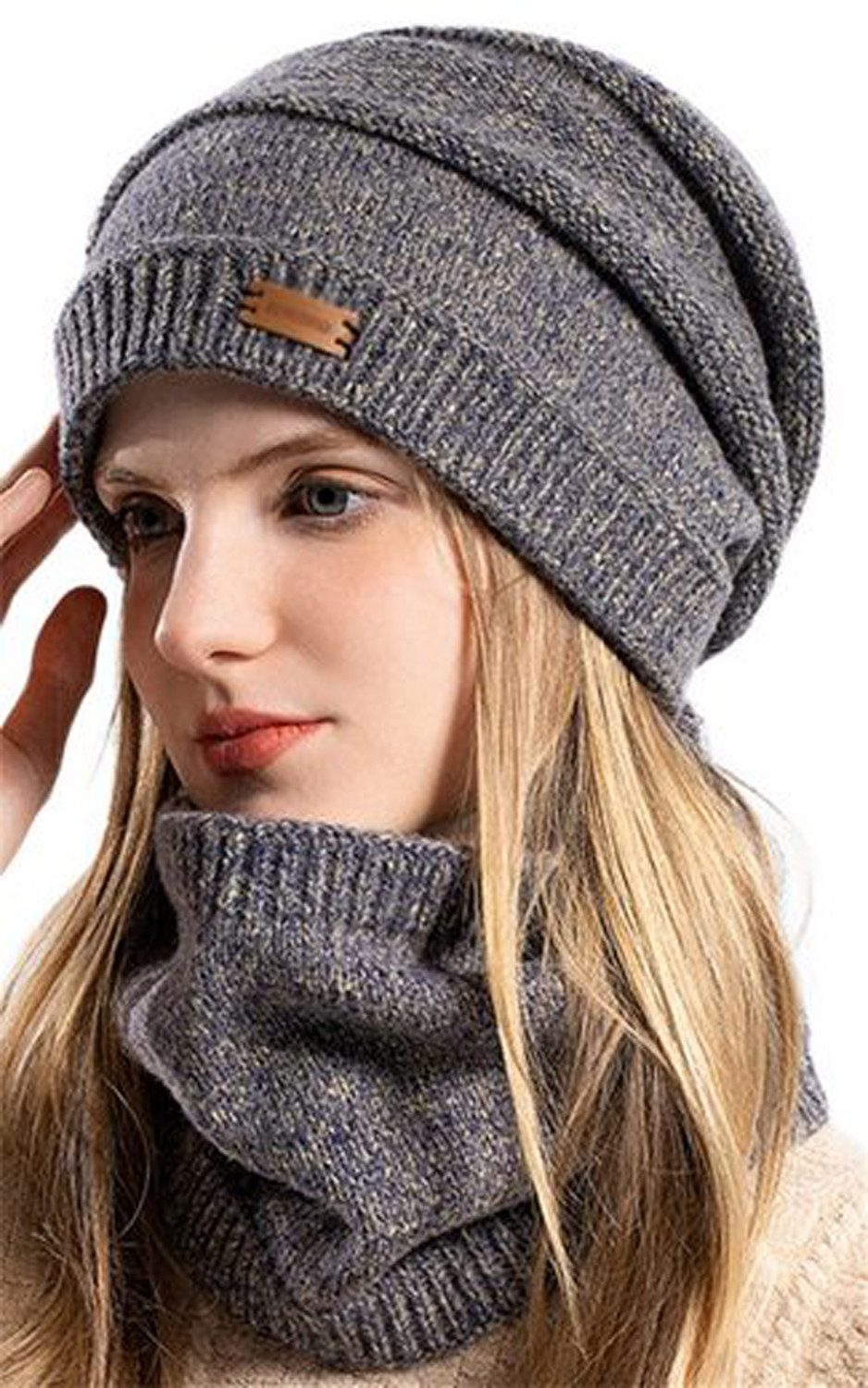 KIKI Mütze & Schal Winter kältebeständige warme Mütze Schal Set Damen Strickmütze (1-tlg)