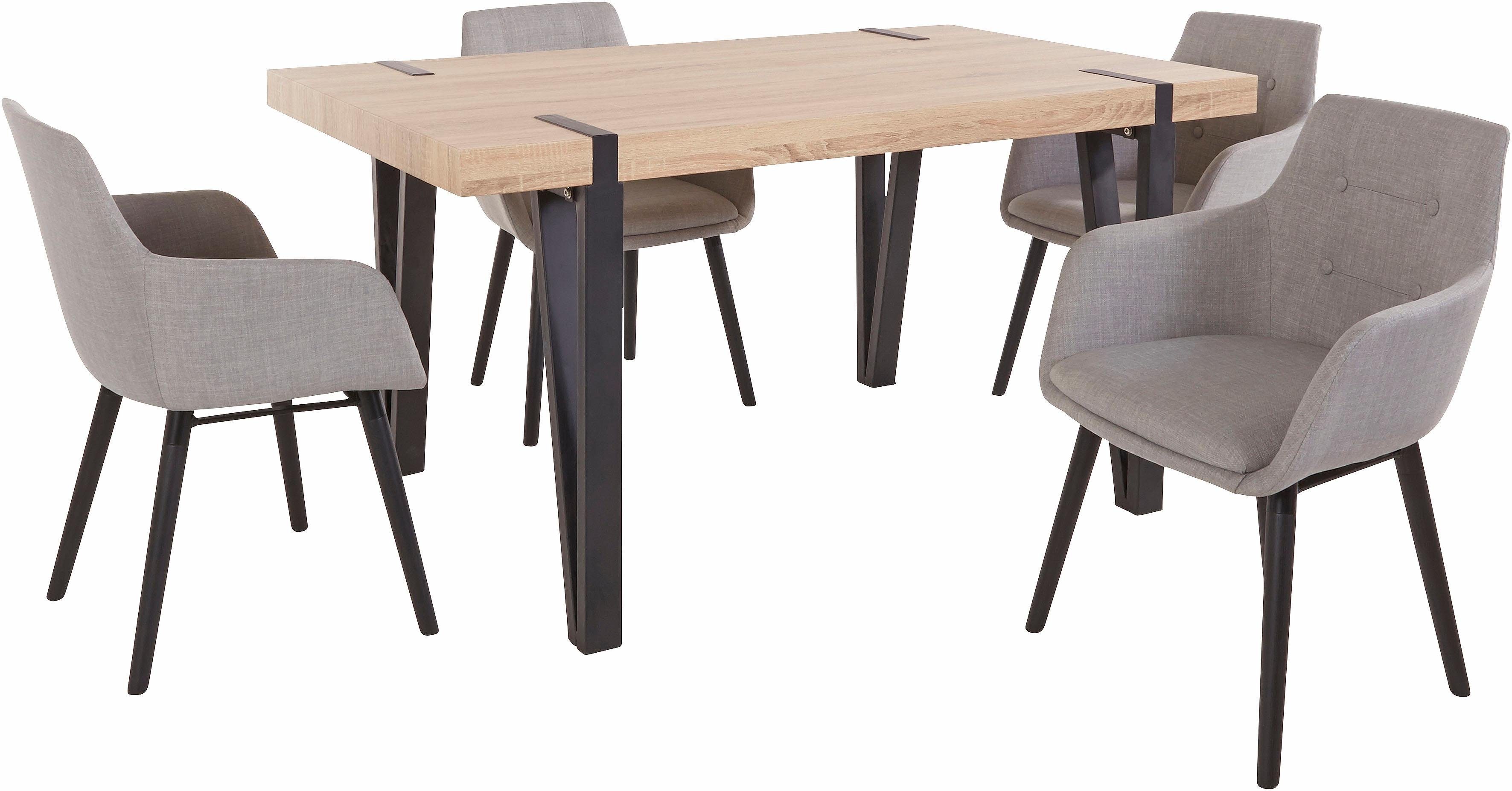 Home affaire Essgruppe Sanchez und Bradford, (Set, 5-tlg), mit Tisch, Breite 150 cm eichefarben sägerau/Hellgrau
