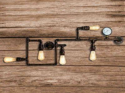LUCE Design LED Wandleuchte, LED wechselbar, warmweiß, innen, ausgefallene Treppenhaus Industrial Rohr Lampe flach Rost 114cm