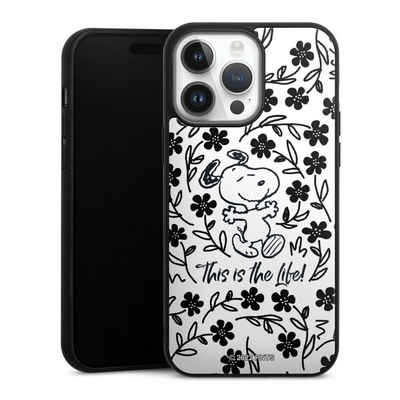 DeinDesign Handyhülle Peanuts Blumen Snoopy Snoopy Black and White This Is The Life, Apple iPhone 14 Pro Max Gallery Case Glas Hülle