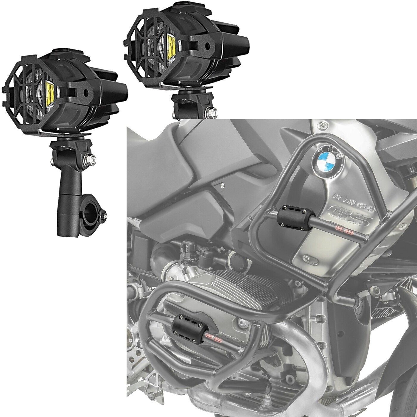 Lumitecs Halter Set: LED Zusatzscheinwerfer S22X+ Sturzbügelschutz CP8 22-28mm