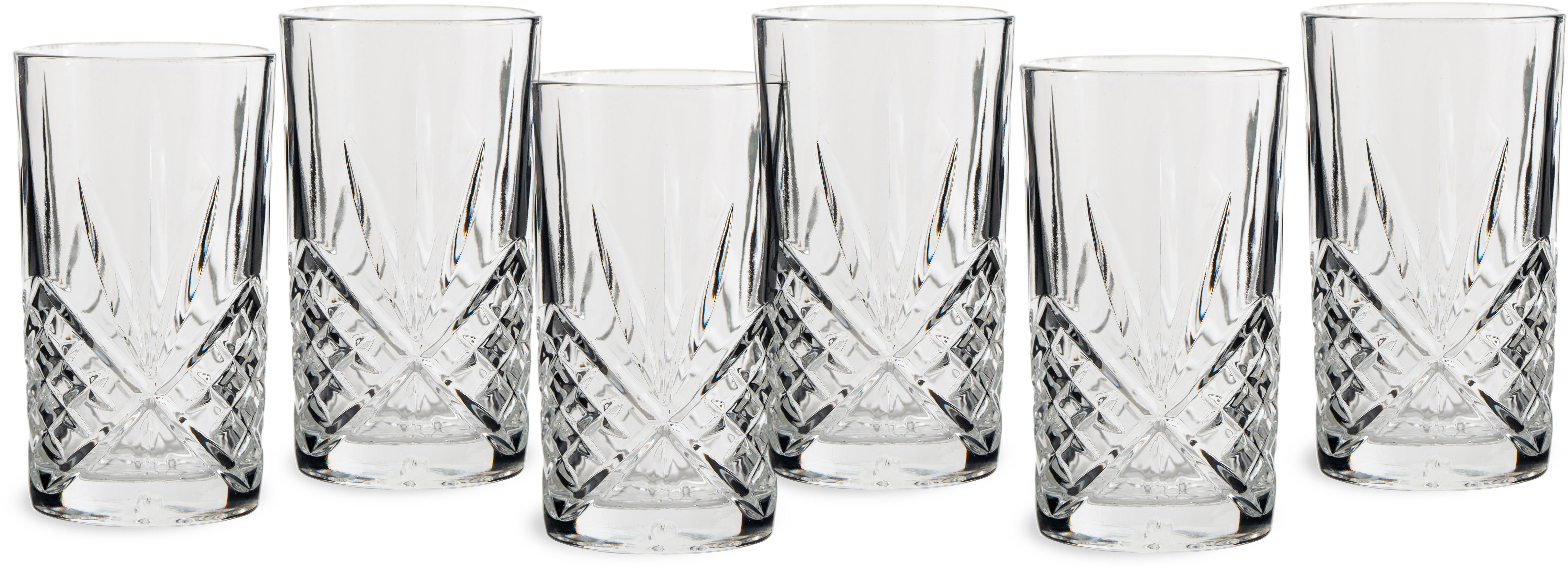 ECHTWERK Longdrinkglas Highball-Gläser Set, 350ml, 6-tlg., Glas, mit Schliffoptik und Reliefstruktur