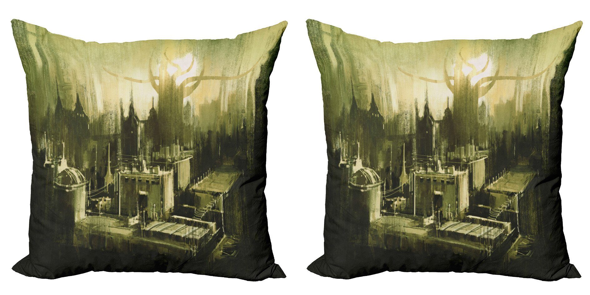 Kissenbezüge Modern Accent Doppelseitiger Digitaldruck, Abakuhaus (2 Stück), Grau Gothic Dark City-Landschaft