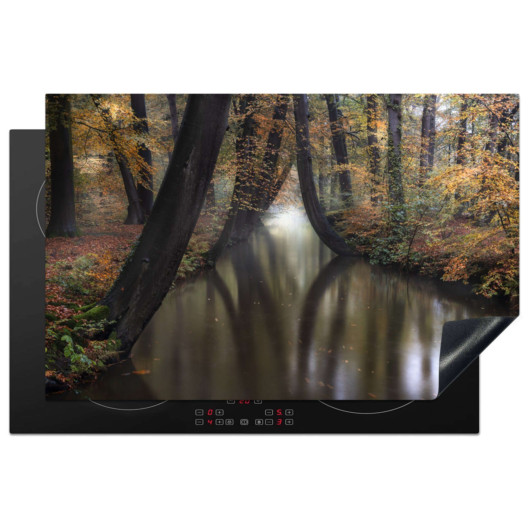 MuchoWow Herdblende-/Abdeckplatte Herbst - Fluss - Wald, Vinyl, (1 tlg), 81x52 cm, Induktionskochfeld Schutz für die küche, Ceranfeldabdeckung