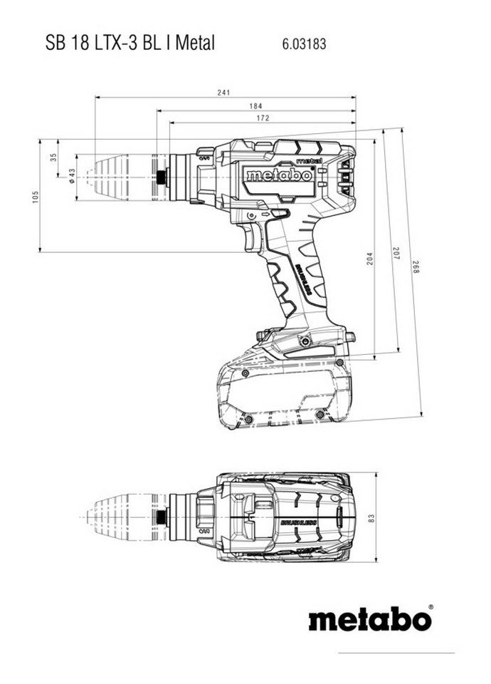 145 Akku-Schlagbohrschrauber SB Ah LiHD in 18 2 x 5,5 V, LTX-3 BL metabo metaBox I, 18 L Metal