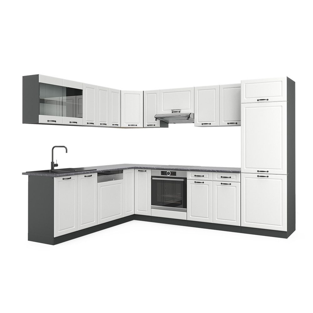 Vicco Winkelküche R-Line, Weiß Landhaus/Anthrazit, Ohne günstig online kaufen