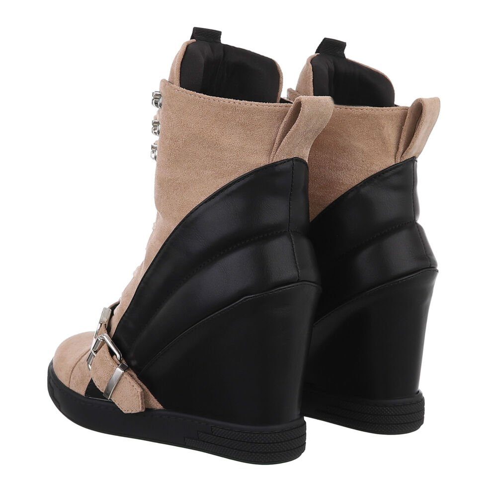 Ital-Design Damen Freizeit Schnürstiefelette (85379517) Keilabsatz/Wedge High-Heel Stiefeletten in Hellbraun