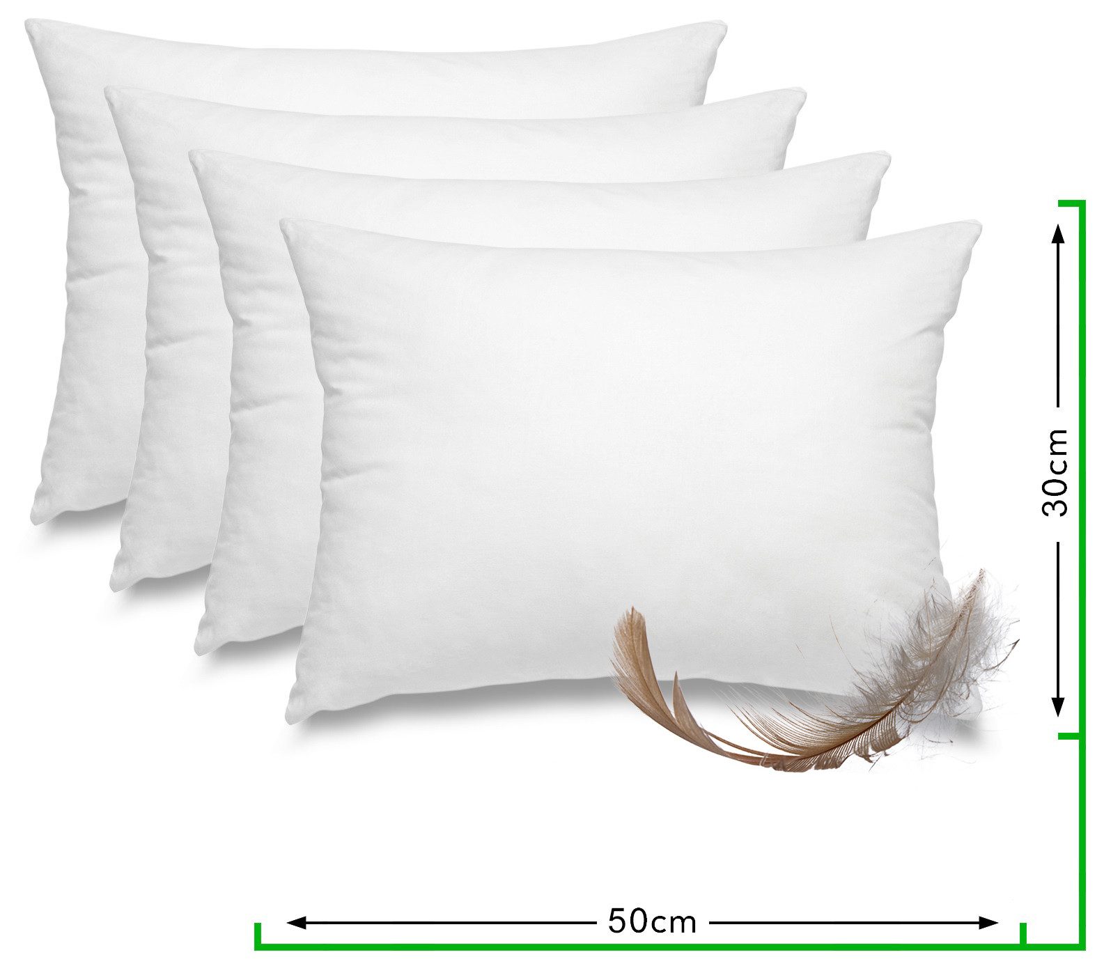 wometo Federkissen 4er Pack, 30x50 cm, Füllung: Federn, Bezug: Baumwolle, 4er Set, OEKO-TEX®, Kissenfüllung Bezug Baumwolle & 100% Federn