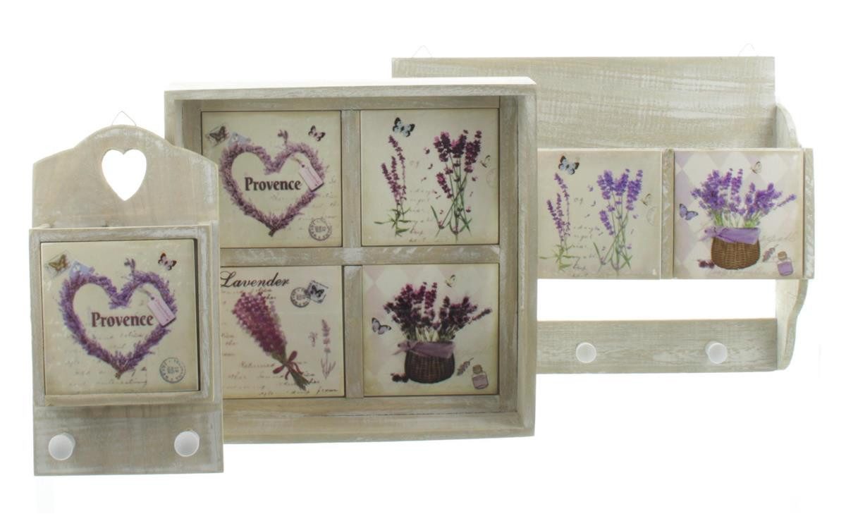 NOOR LIVING Dekotablett Floral Home 3 tlg. rustikales Küchenset (Packung Set, 3 St., 1x Küchenschränkchen1x Gewürzregal), Forales Design