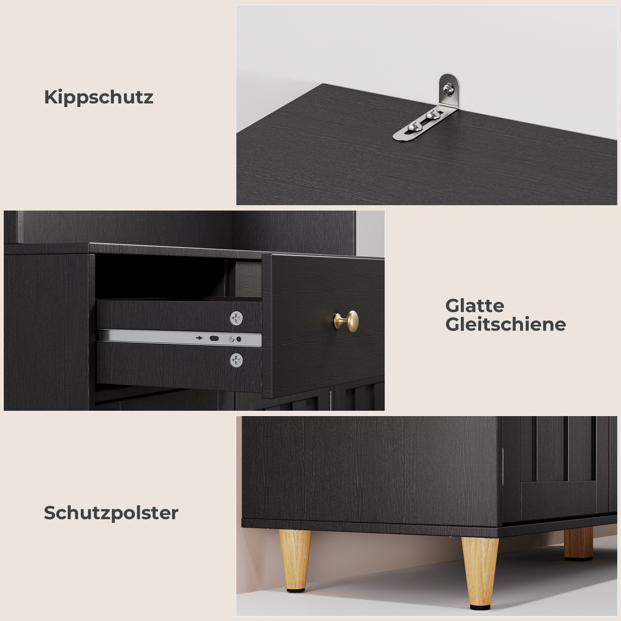 Bealife Sideboard Küchenschrank mit Arbeitsplatte und 3 Schubladen – Bild 5 von 5