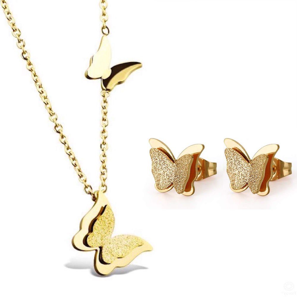 Schmetterling Schmuckset Kim Halskette Ohrringe Gold Johanson und (2-tlg),