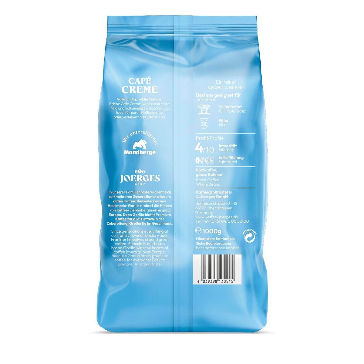 Gorilla Kaffee Café Creme, 1 kg, ganze Bohnen