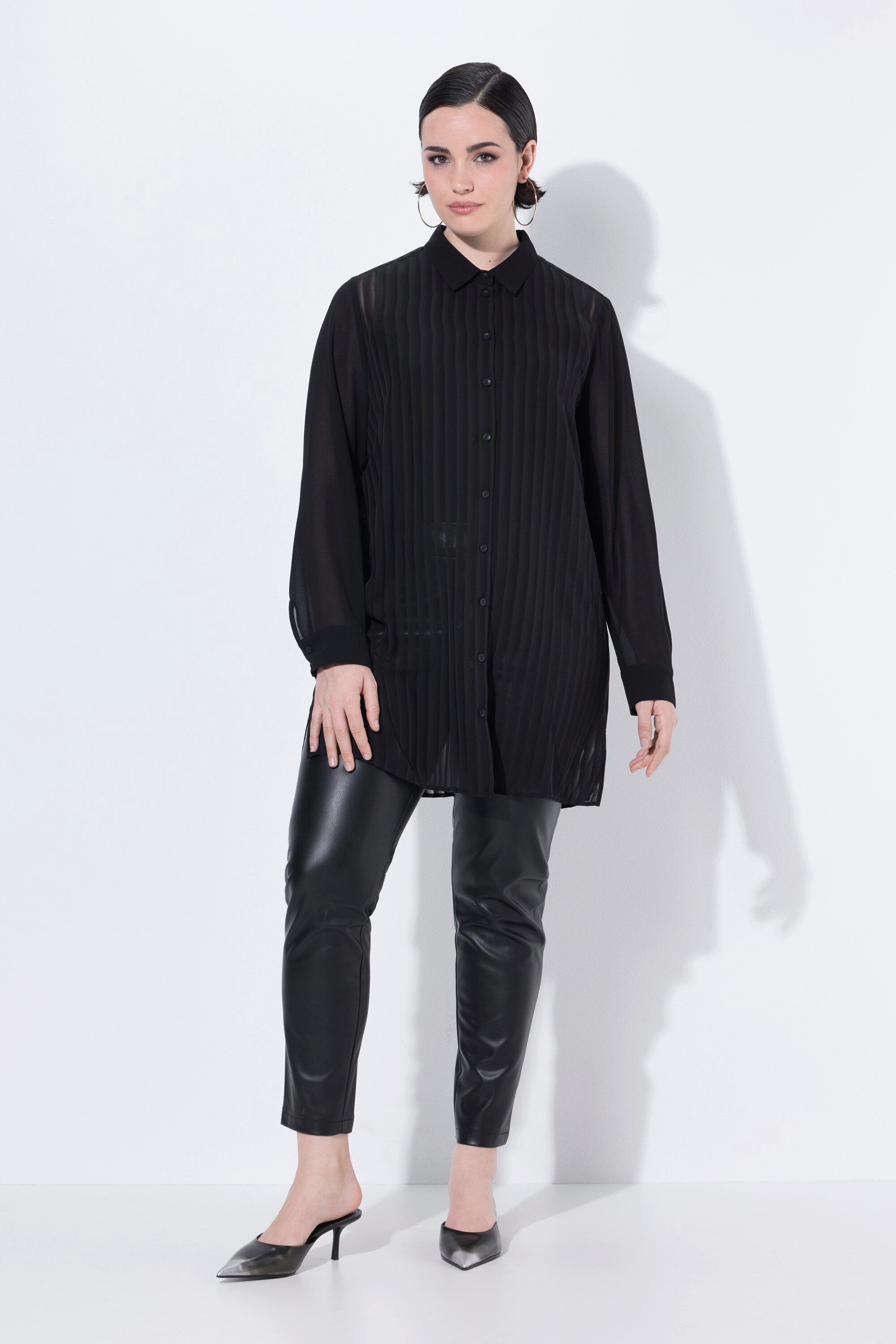 Ulla Popken Hemdbluse Hemdbluse transparente Streifen Langarm günstig online kaufen