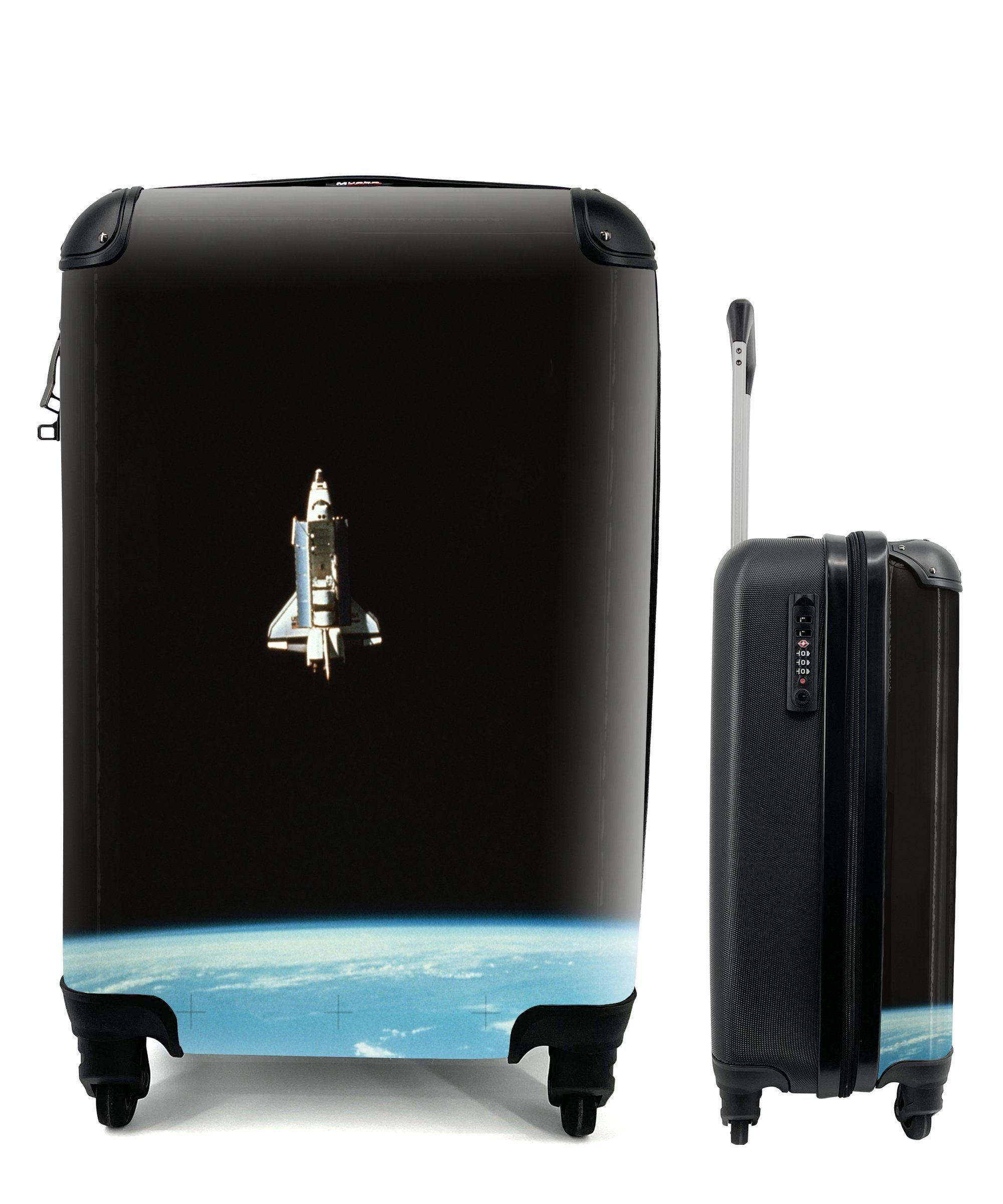 MuchoWow Handgepäckkoffer Eine Satellitenansicht einer Raumfähre, 4 Rollen, Reisetasche mit rollen, Handgepäck für Ferien, Trolley, Reisekoffer