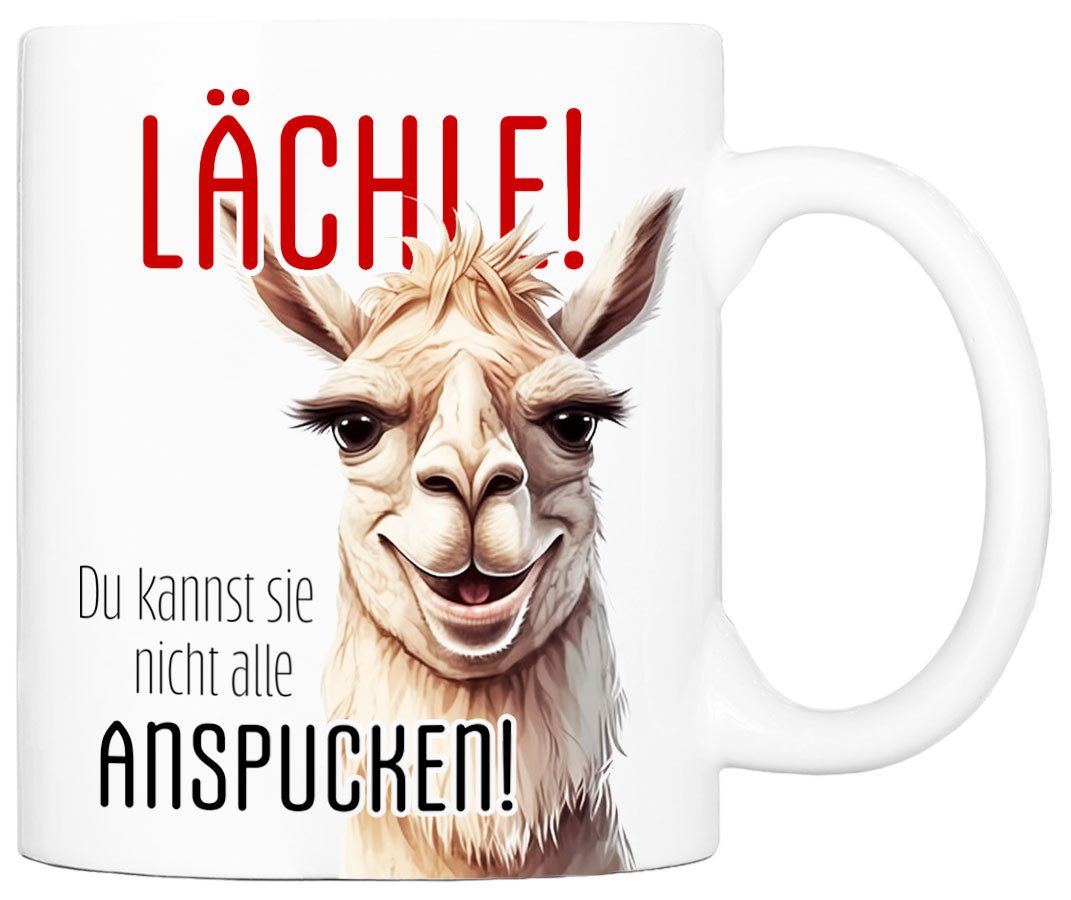 Cadouri Tasse mit Spruch ANSPUCKEN Kaffeetasse Büro Arbeit, Geschenk, Keramik, Kaffeebecher, Geschenkidee Arbeitskollege, lustig, Humor, 330 ml