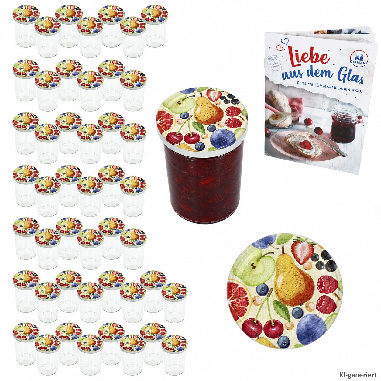 MamboCat Einmachglas 48er Set Sturzglas 435 ml Marmeladenglas To 82 Comic Obst Deckel, Glas