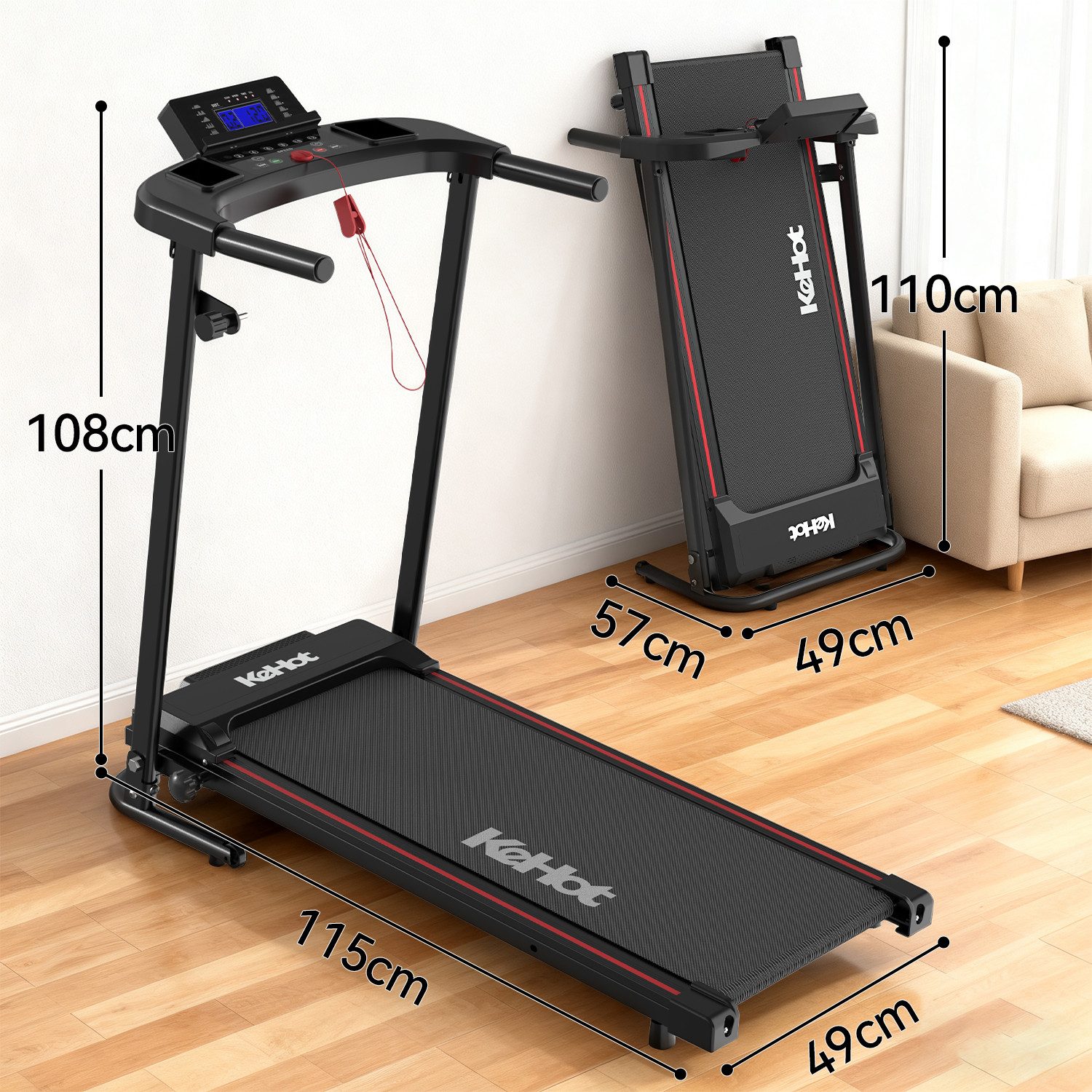 kehot Laufband Laufband klappbar mit 8% Steigung – bis 12 km/h Fitnessgerät (Elektrisches Heimtrainer Laufband mit Handlauf & 12 Programmen, App-Steuerung für Kinomap & Zwift, Bluetooth & LED-Display), Stoßdämpfendes Gehgerät Platzsparend, ideal für Home Training