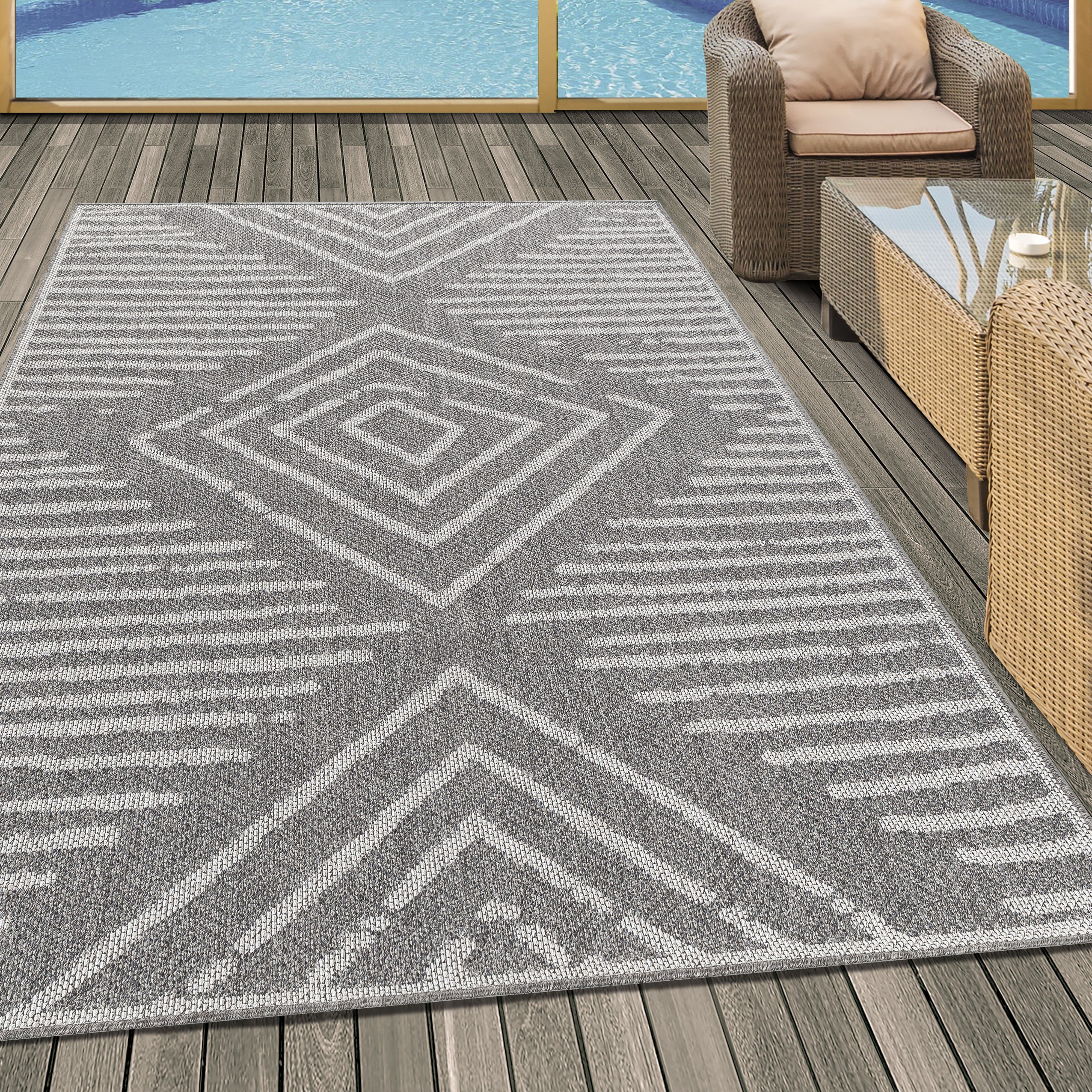 Stilvoll Günstig Outdoorteppich Teppich für den Flur oder Küche Gestreiftes Design, Läufer, Höhe: 7 mm