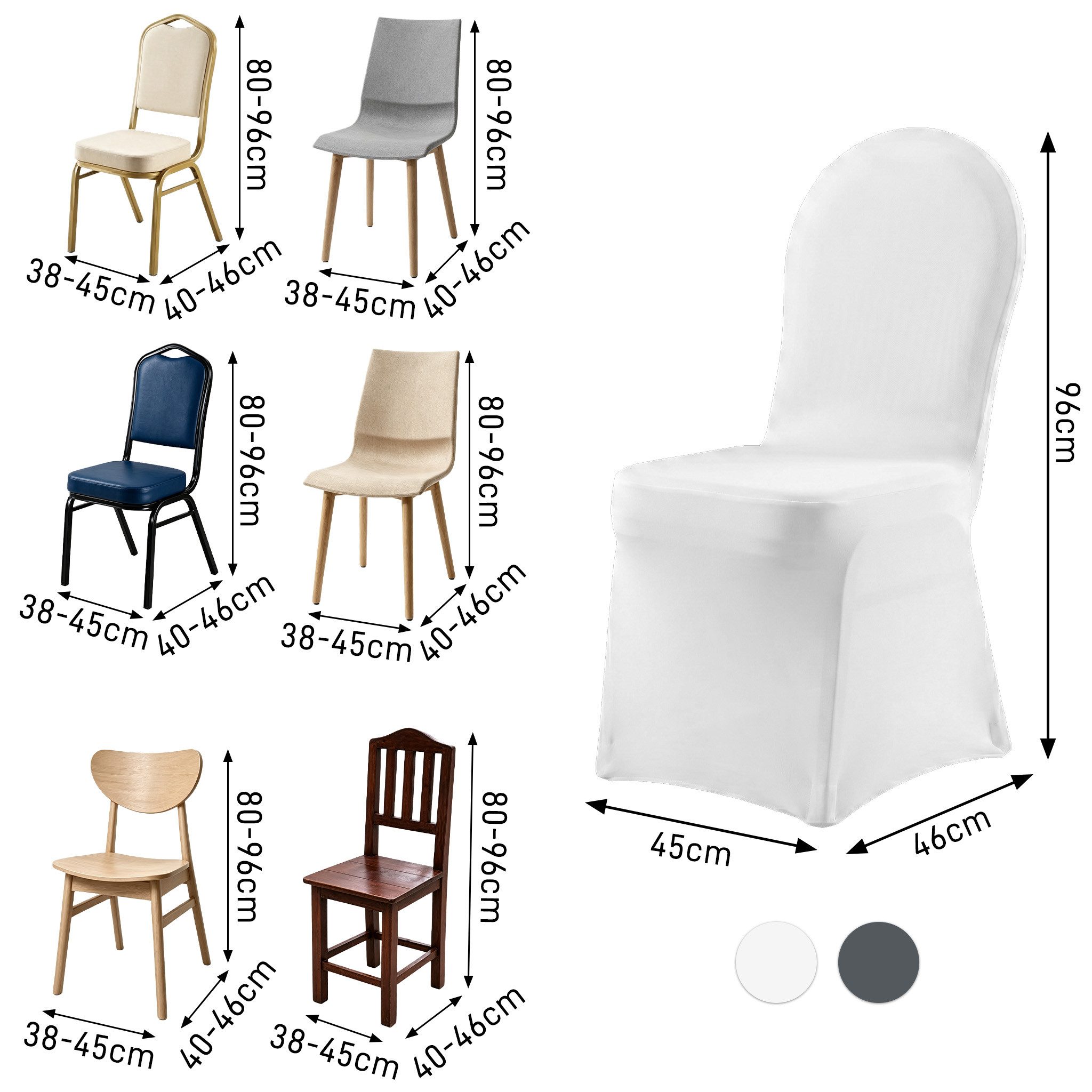 FIVMEN Stuhlhusse Stretch Stuhlhussen Universell Passform Modernes Design Weiß/Grau, Stuhlbezug für Hochzeit Taufe Geburtstagsfeier Dekoration