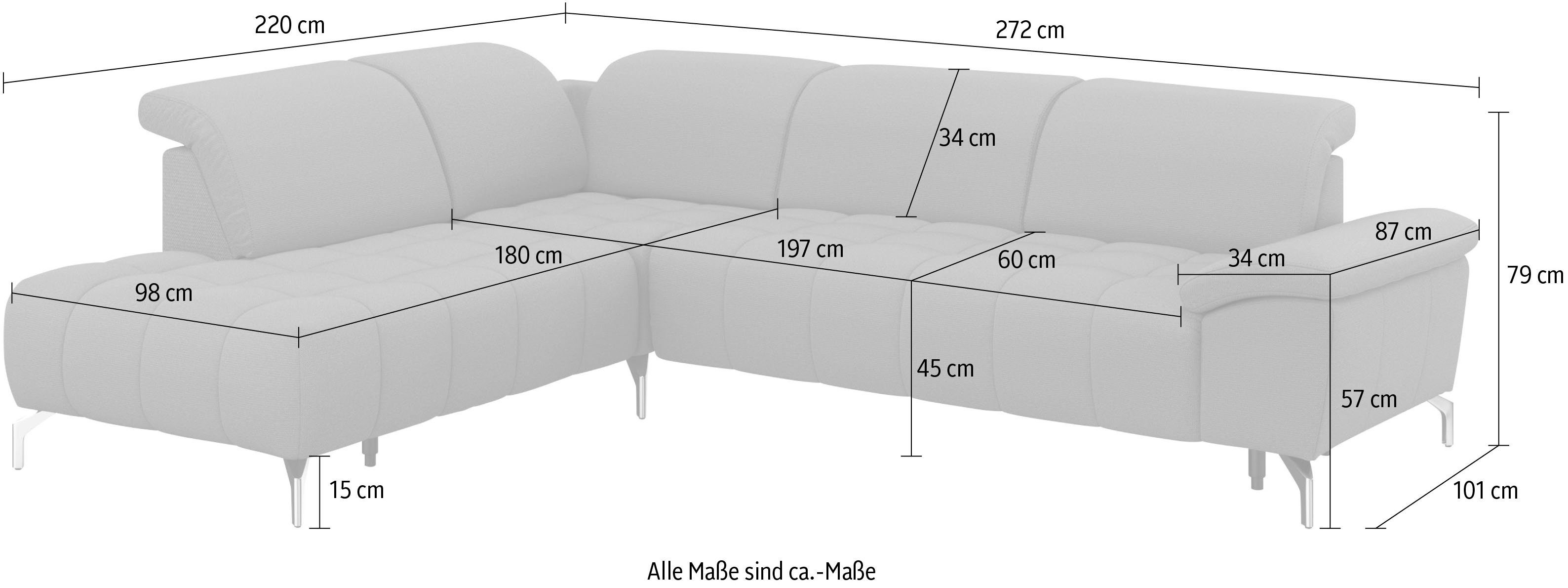 mit Cool, motorisch Ecksofa wahlweise Kopfteilverstellung und sit&more Vorziehsitz