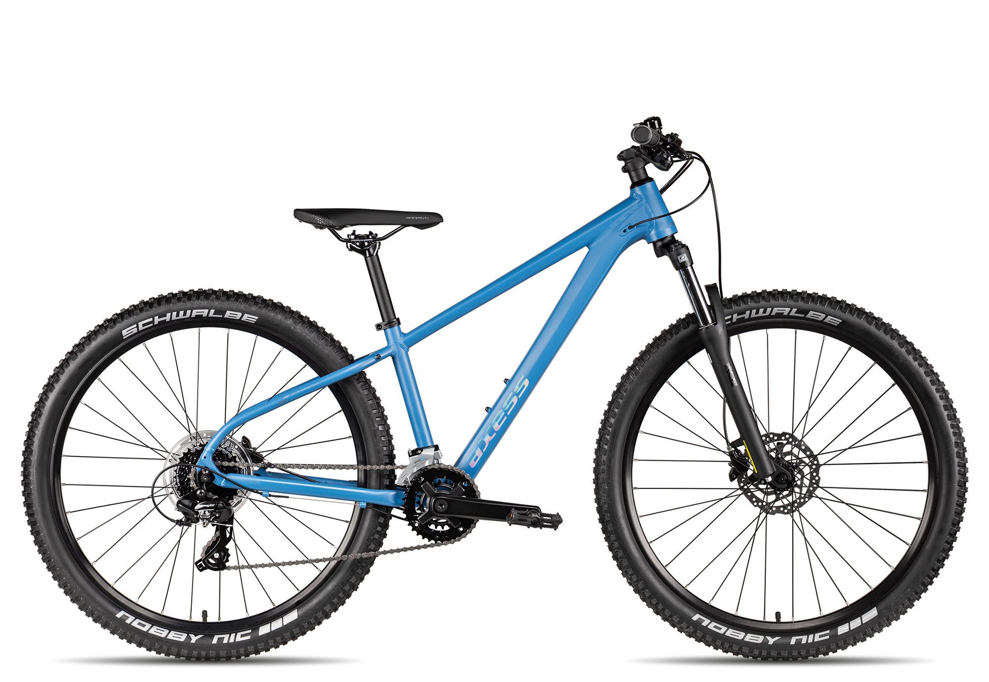 Axess Mountainbike Axess Sandee 27.5, 16 Gang Shimano Tourney RD-TX800 Schaltwerk, Kettenschaltung, hydraulische Scheibenbremse blau
