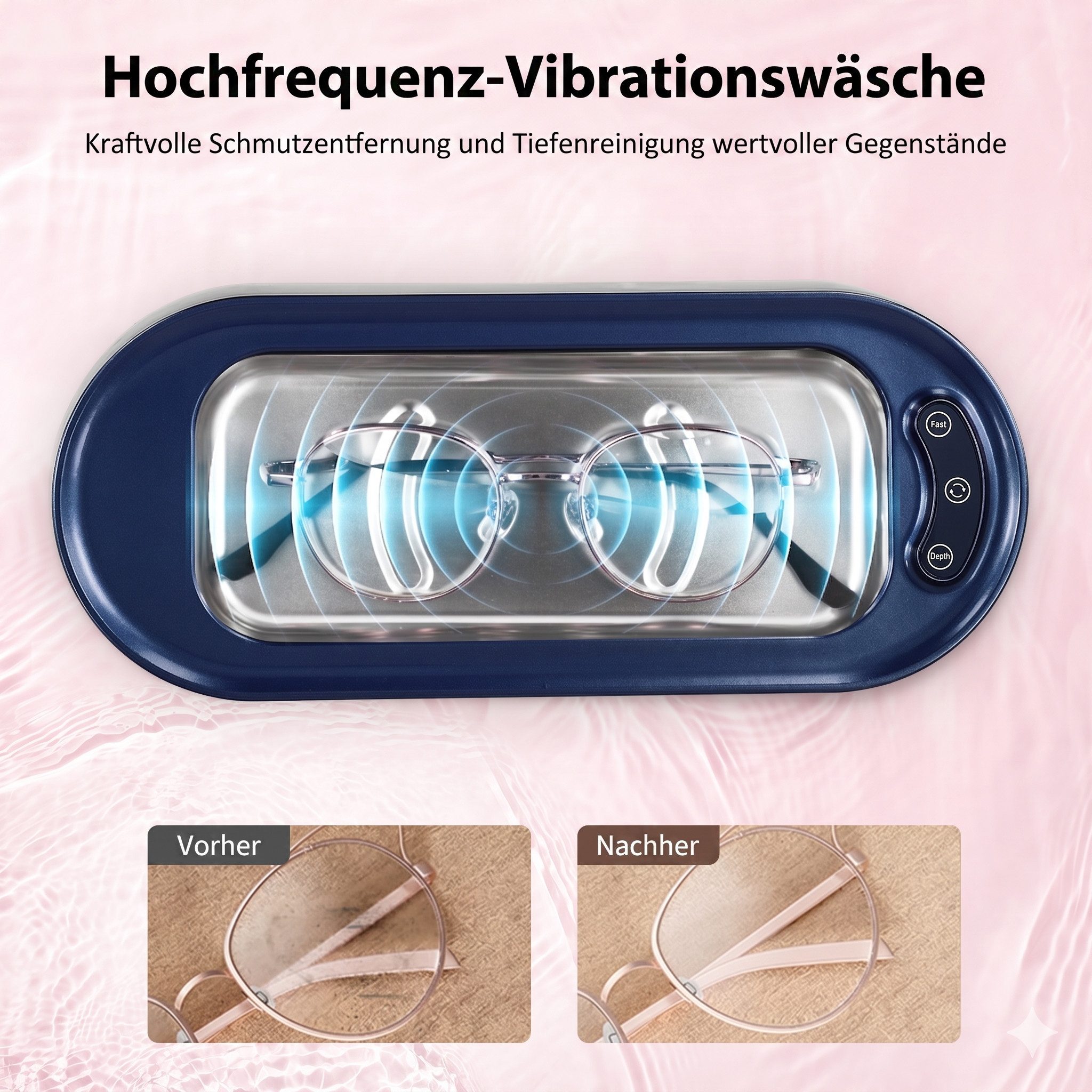 i@home Ultraschallreiniger, 45kHz Ultraschall, 2 Modi, 304 Edelstahl, 400ml, für Brillen & Schmuck