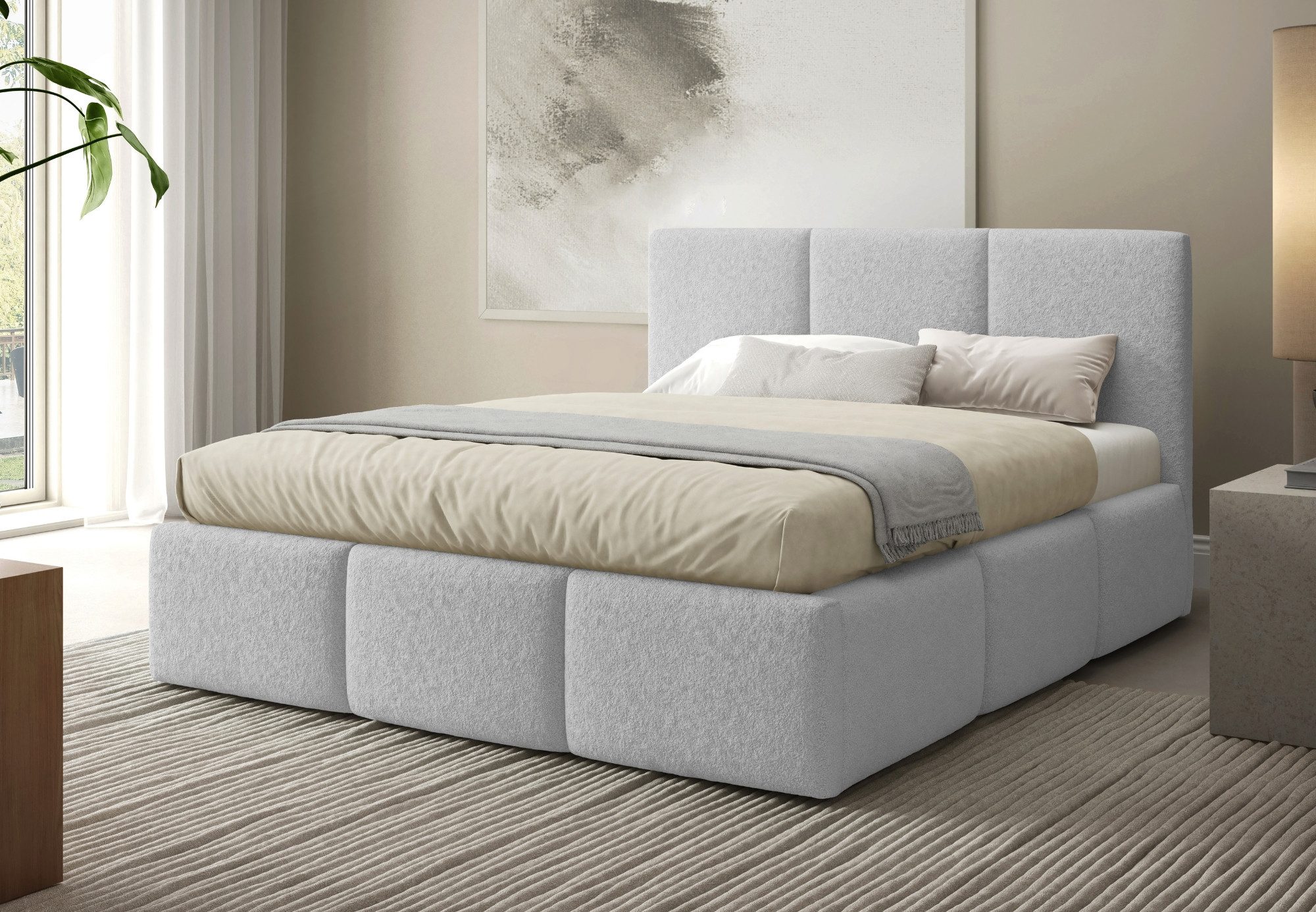 Home Collective Polsterbett Bett mit Stauraum Doppelbett Bettgestell mit Lattenrost (Größen: 140x200, 160x200, 180x200), weich gepolstert modernes Design Hellgrau