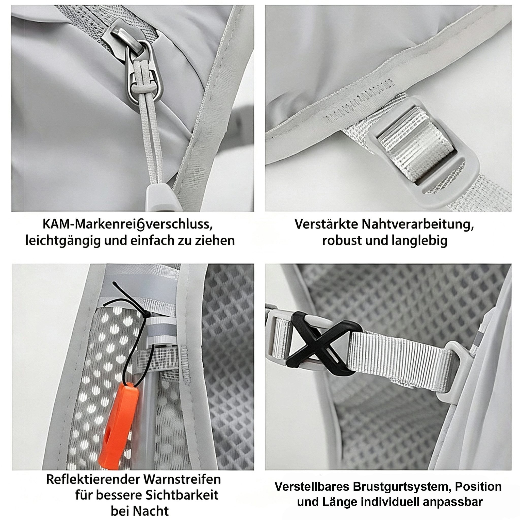OYLCDI Trinkrucksack 15L Ultraleichte Laufweste Trinkrucksack für Herren und Damen (verstellbarer Brustgurt, atmungsaktives Netzgewebe, mehrere Fächer für Handy, Trinkblase und 250‑ml‑Weichflasche), Reflektionsstreifen für Joggen, Trail‑Running, Radfahren, Wandern