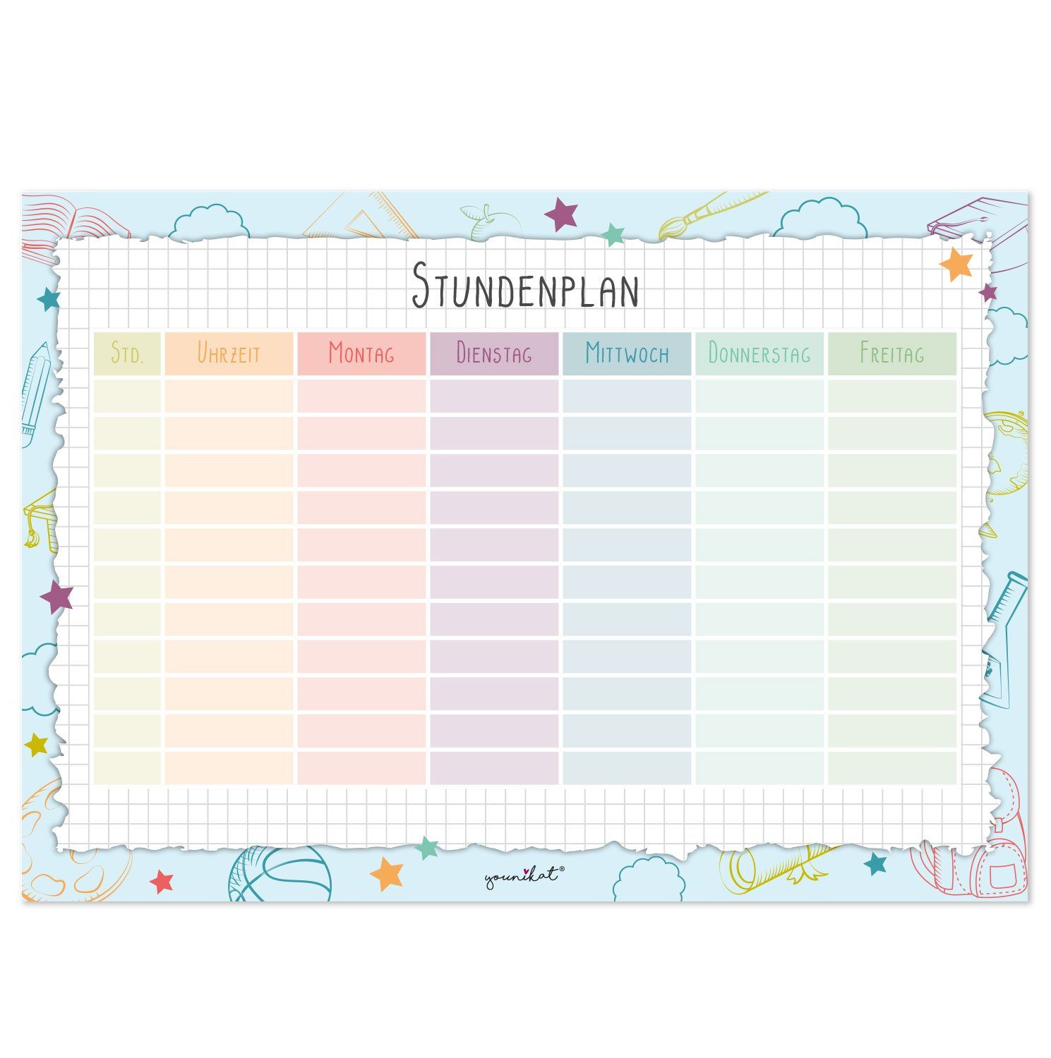 younikat Schülerkalender Stundenpläne in pastell Motiven, Papierblock mit 25 Blättern