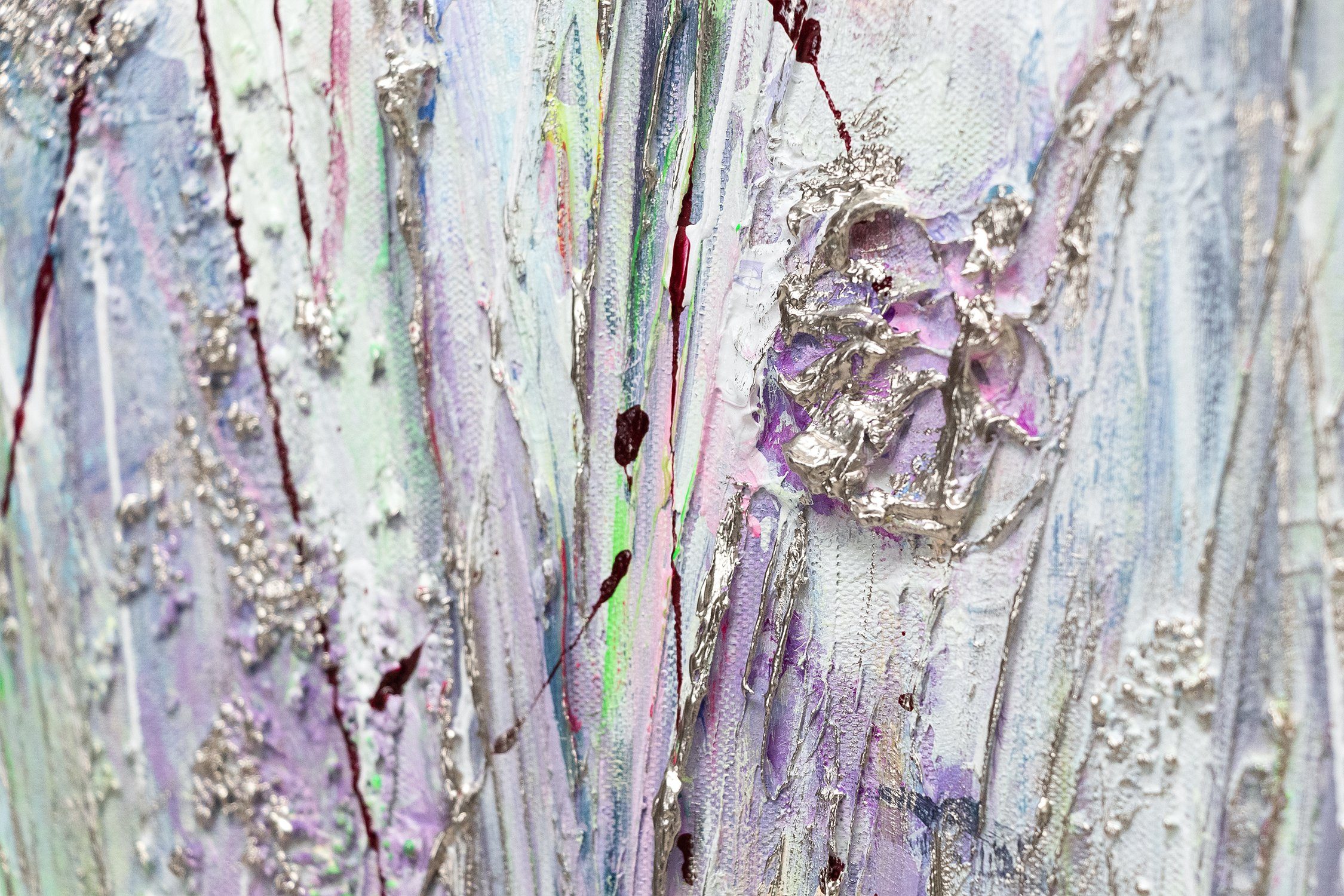 YS-Art Gemälde Blumen auf der Wiese, Landschaft, Lila Blumen Feld Grün Leinwand Bild Handgemalt