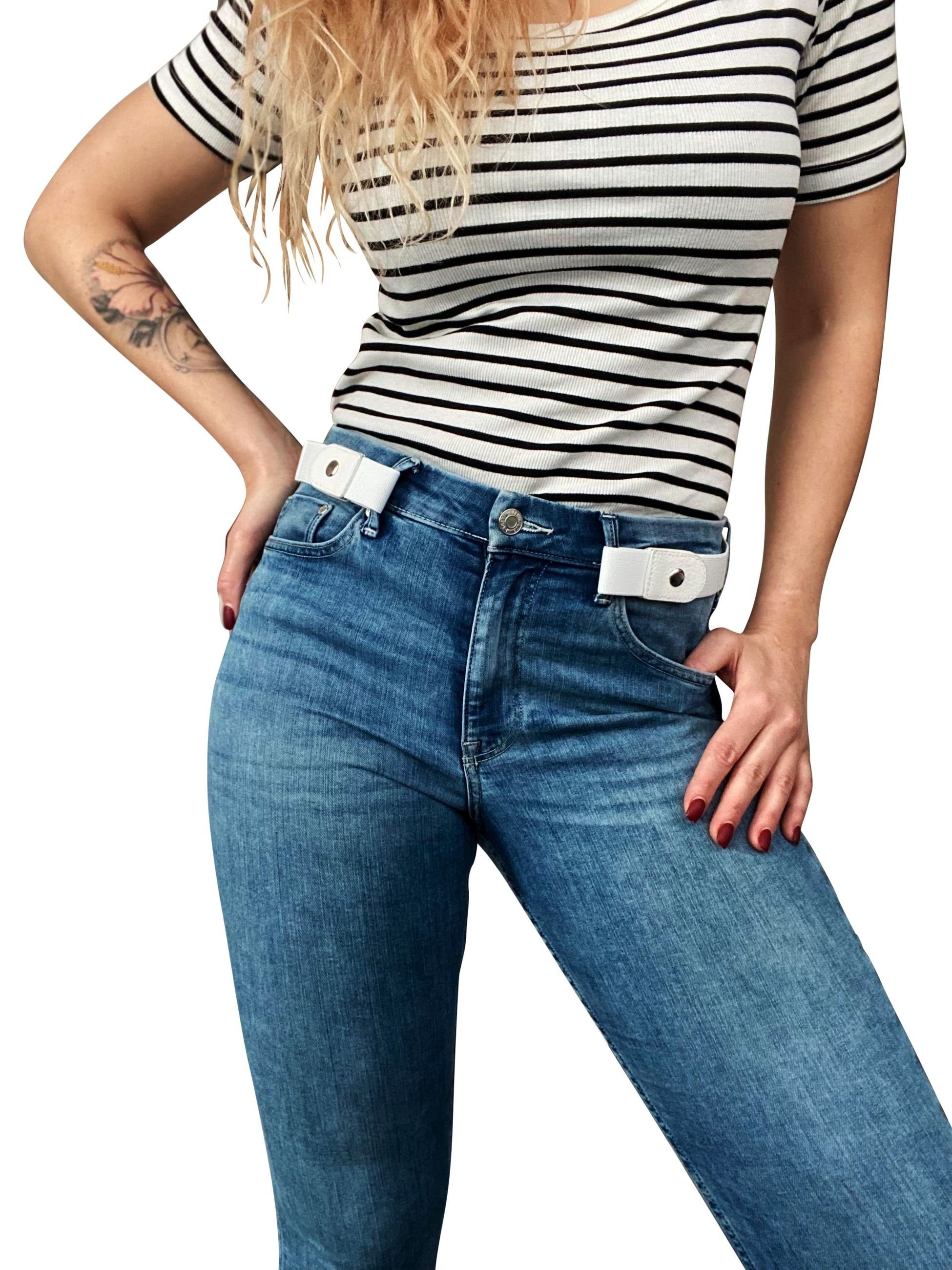 Stretchgürtel Stretchgürtel Weiß 18829 Einziehen FRONHOFER Jeans die in FRONHOFER Schnalle zum ohne