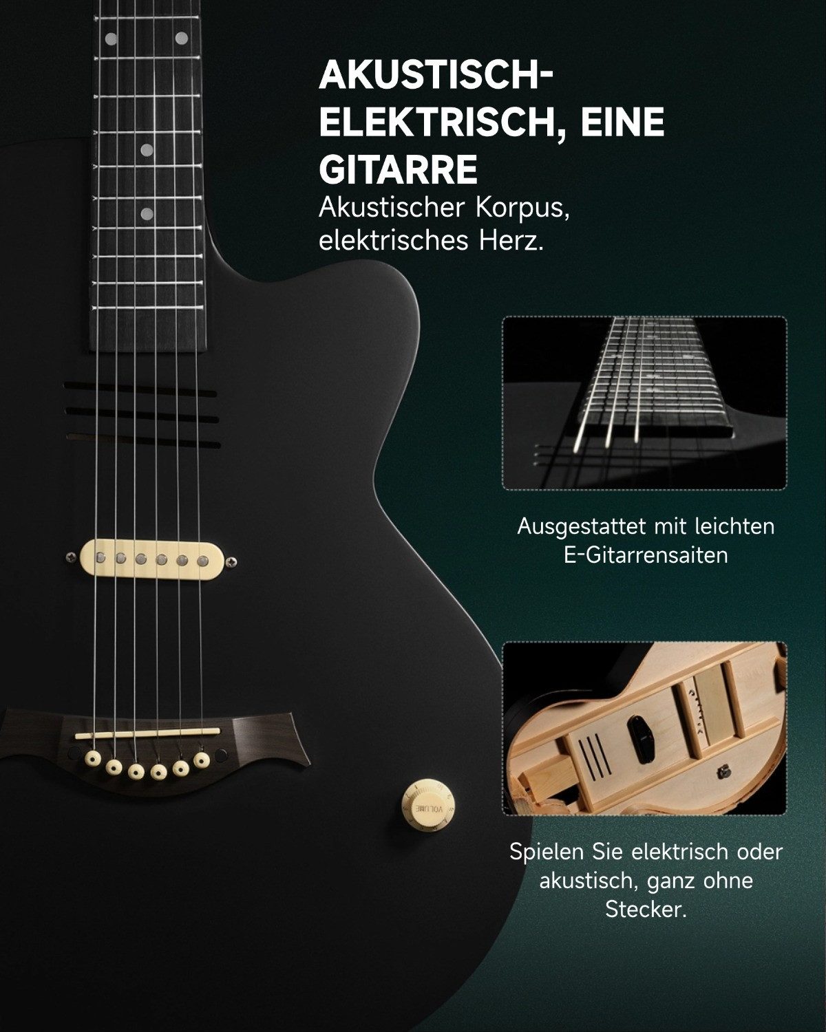 Moukey Akustikgitarre BCC-100 Westerngitarre elektrisch Komplettset inkl. Gigbag Stimmgerät, LP, mit Gigbag, Gurt, Stimmgerät, Schlagbrett, für Anfänger in voll – Bild 5 von 5