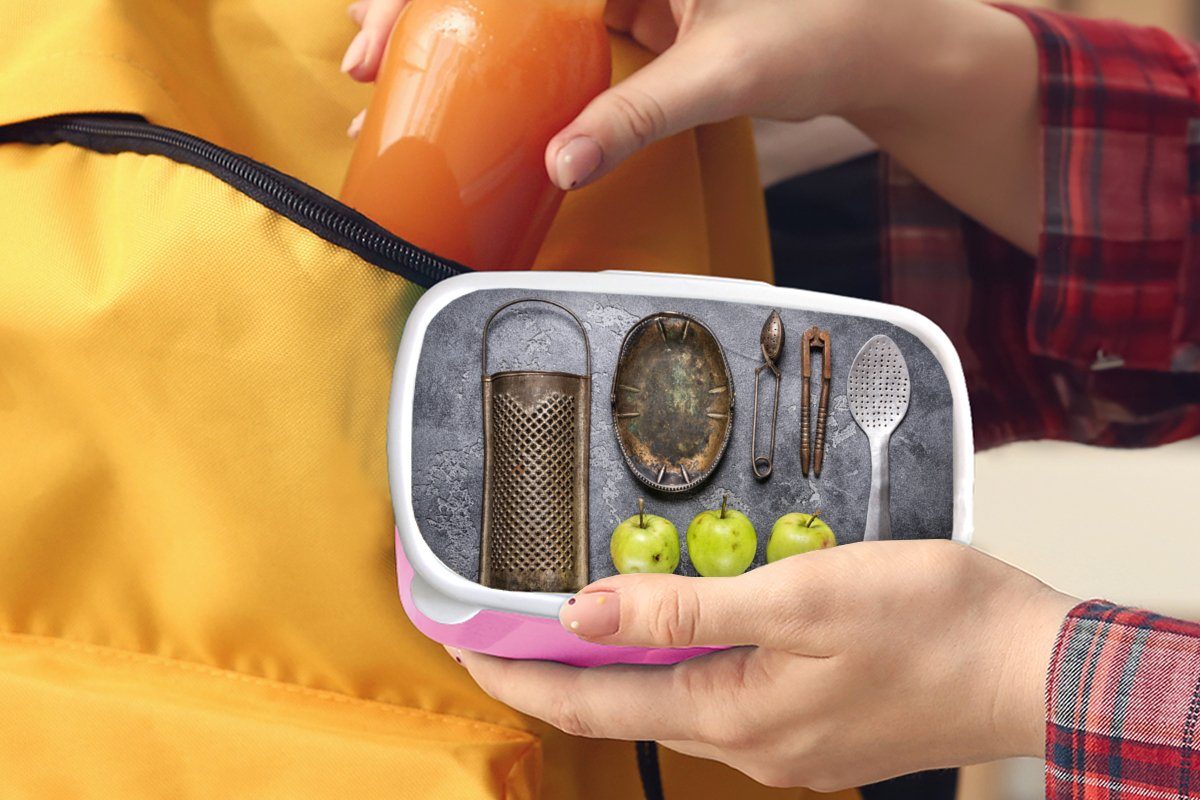 MuchoWow Lunchbox Apfel - Küchenutensilien Kinder, rosa Kunststoff, - Erwachsene, Snackbox, Mädchen, Brotbox Brotdose (2-tlg), Kunststoff für Küchengeräte