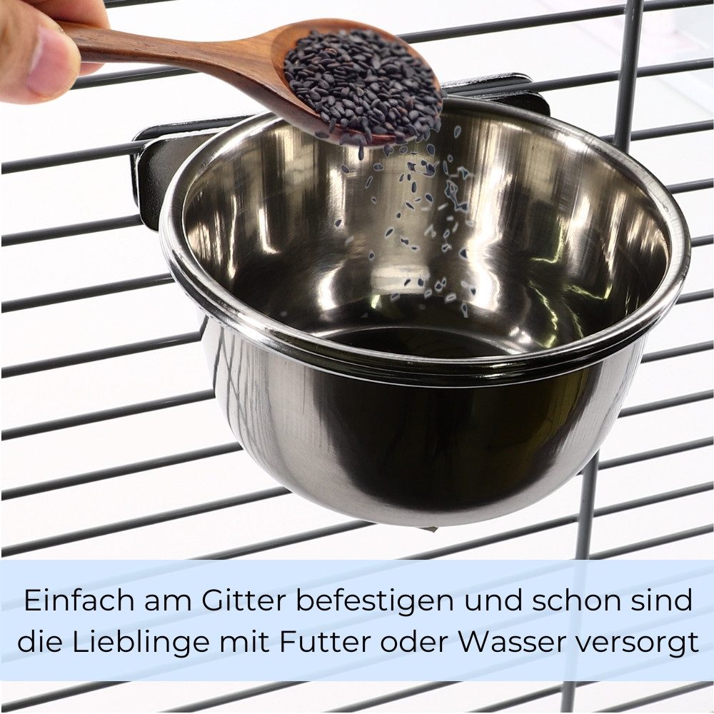 GarPet Napf 2er Set Edelstahlnapf zum Einhängen Vogel Hunde Hasen Katzen Napf