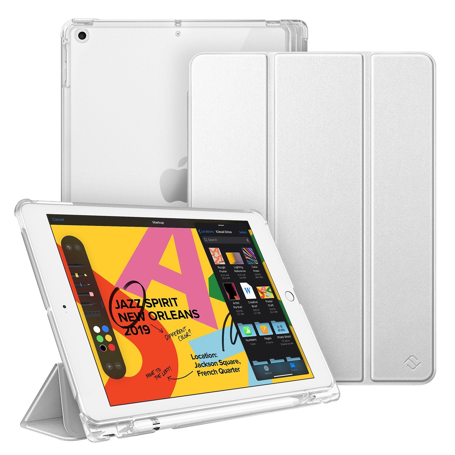 Fintie Tablet-Hülle für iPad 9. Gen 2021/8. Gen 2020/7. Gen 2019 10.2 Zoll mit Stifthalter, ultradünne leichte Case mit transparenter Rückseite & Auto Schlaf/Wach