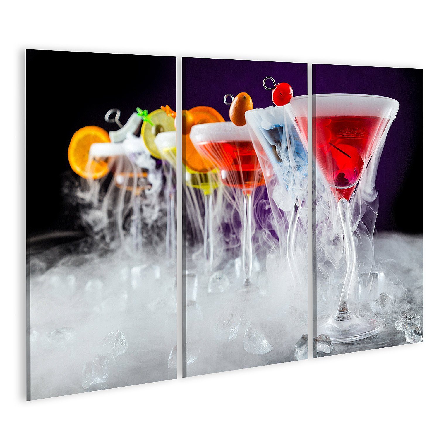 islandburner Leinwandbild Bild auf Leinwand MartiniGetränke mit TrockeneisRauchEffekt servier