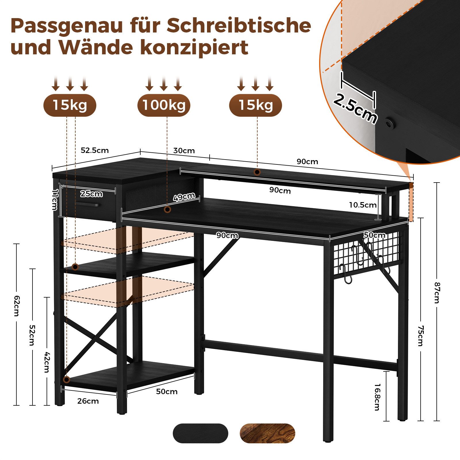 Oak&Tea Kinderschreibtisch Computertisch, Bürotisch mit Schubladen günstig online kaufen