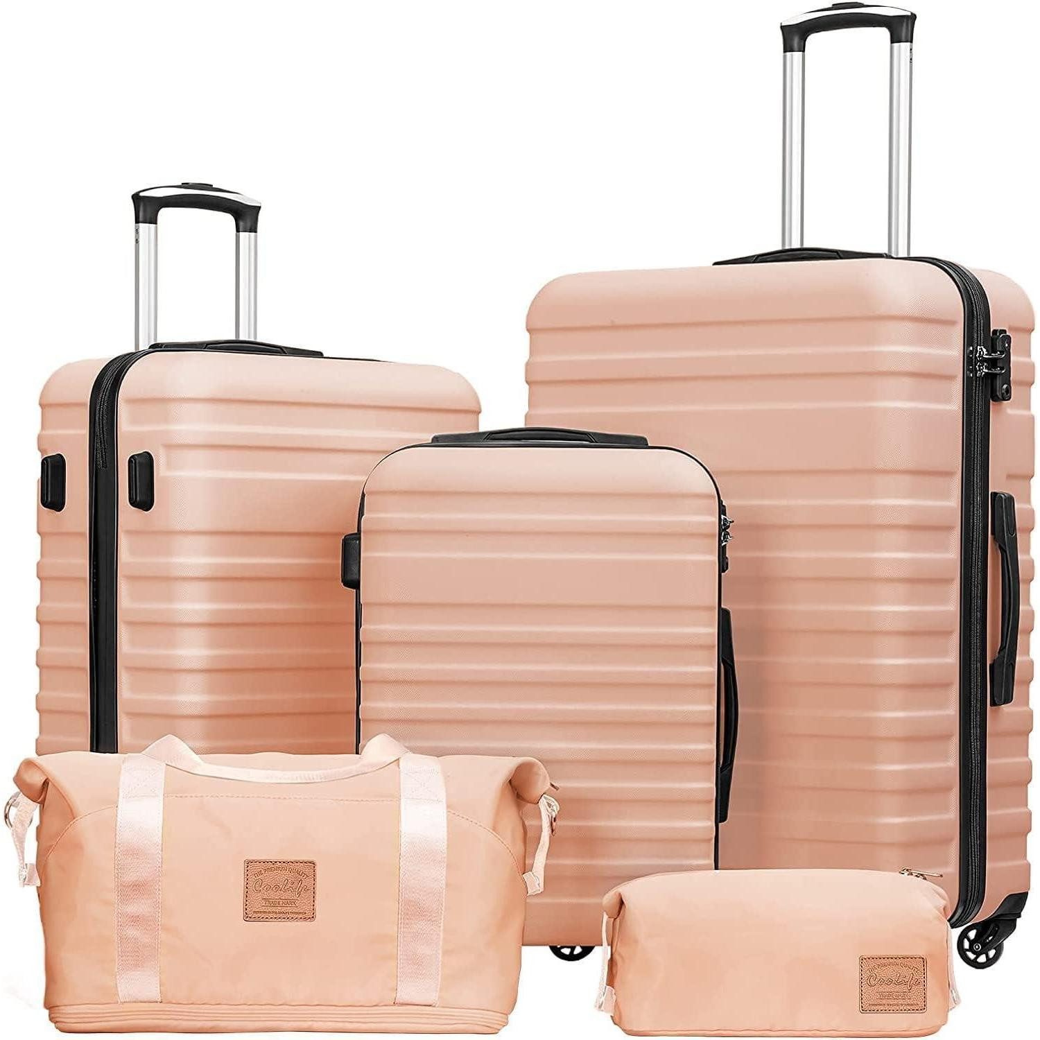 LuxusKollektion Kofferset Hartschalen Koffer Set 5tlg, TSA Schloss, 4 Rollen, Lotusrosa