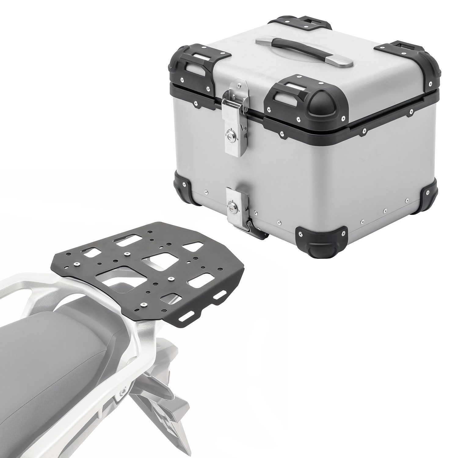 Bagtecs Topcase Set Alu Topcase + Gepäckbrücke für Husqvarna Norden 901 21-26 XS45 sil