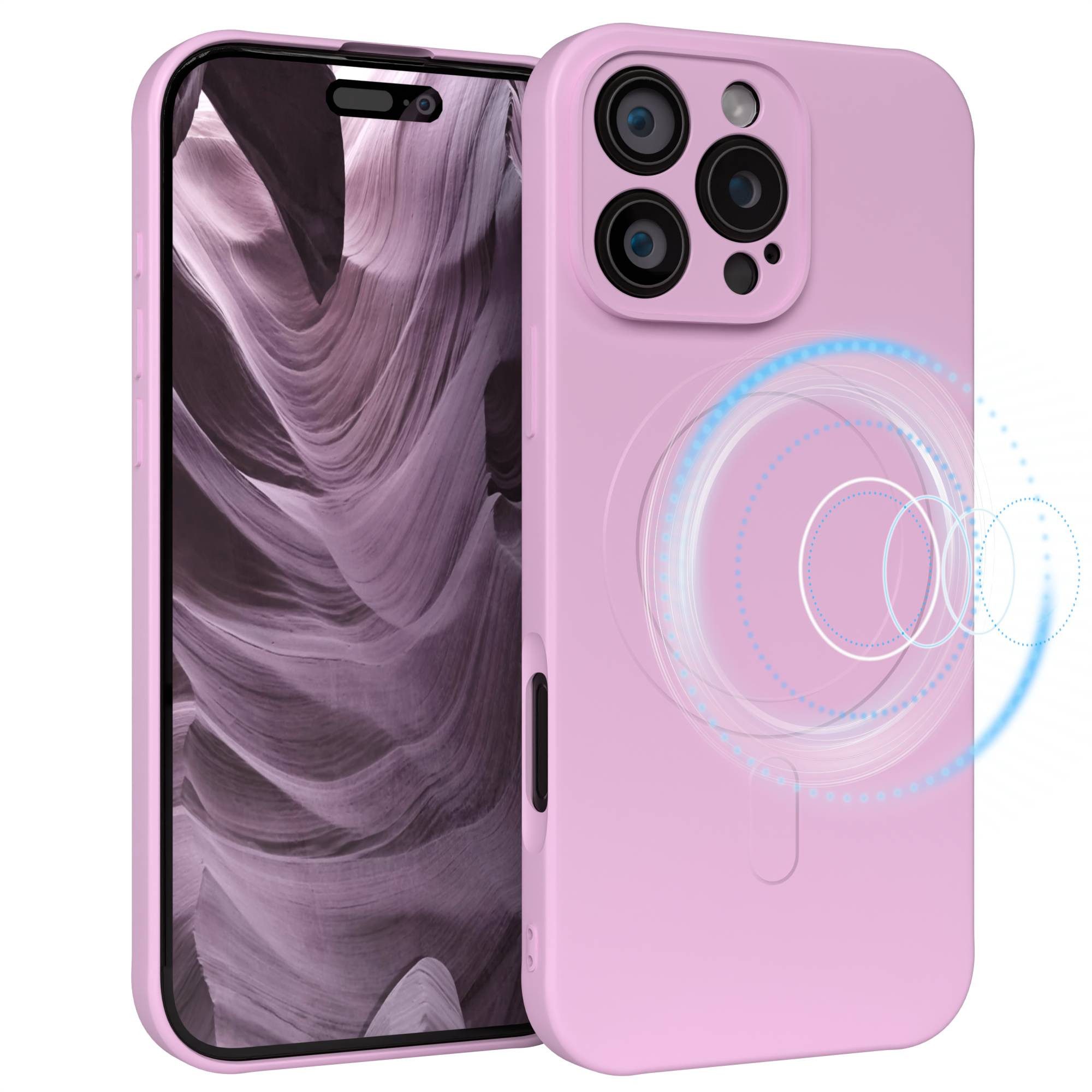 EAZY CASE Handyhülle für Apple iPhone 16 Pro Max Hülle Silikon 6,9 Zoll, MagSafe Slimcover Kameraschutz Qi-Charging Softcover weich Flieder