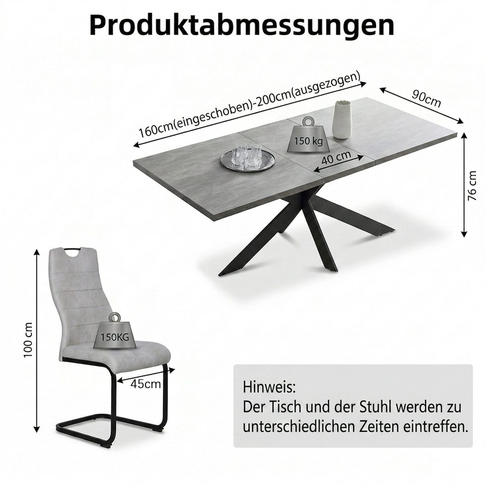 Jiexi Essgruppe Tisch-und Stuhlset, Ausziehbarer Esstisch (160–200 cm) mit 6-8 Stühlen