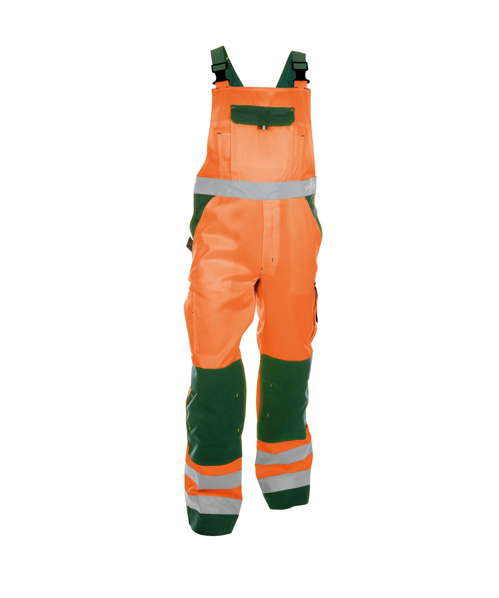 Dassy Arbeitslatzhose Warnschutz Latzhose mit Kniepolstertaschen Toulouse (1-tlg) neonorange/flaschengrün